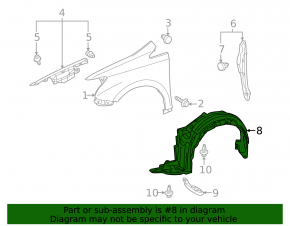 Front left fender liner for Lexus Hs250h 10-12