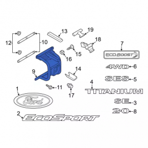 Spare wheel bracket on the tailgate of Ford Ecosport 18-22