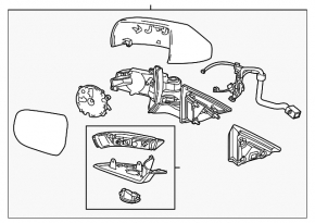 Side mirror right assembly Cadillac ATS 13-11 pins, turn signal, silver