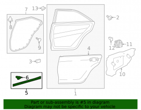 Door seal rear right Toyota Camry v55 15-17 usa lower