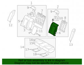 Left rear seat back for Kia Optima 11-15, gray velour, dry-cleanable, rip-stained fabric