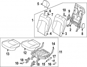 Rear seat cushion upholstery, 2nd row, left, Kia Sportage 23-25, black leather with perforation