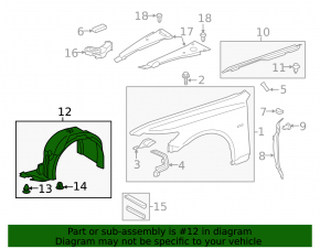 Front left fender liner for Lexus LS 13-17 rest.