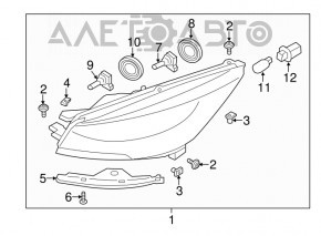 Front left headlight bare Ford Escape MK3 13-16 dorest halogen H11/HB3 orange reflective