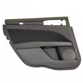 Door trim card rear left Ford Fusion mk5 13-16 black with black insert cloth, armrest leather, molding gray gloss, butts