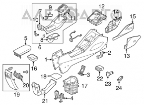 Console central armrest and cup holders Kia Forte 4d 14-16