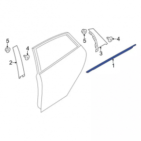 Door-glass molding, central front left, Ford Focus mk3 11-18, matte