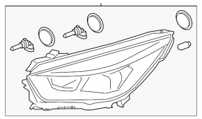 Headlight front left bare Ford Escape MK4 20-22 halogen + LED DRL, scratch, sand