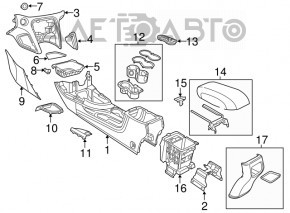 Console center armrest and cup holders Dodge Dart 13-16 black