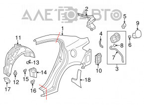 Quarter wing rear left Acura ILX 13-18 black, small bumps, on the body