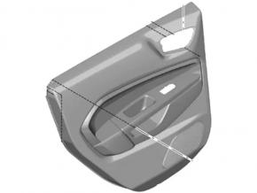 Door trim card rear right Ford Fiesta 11-19 black with black insert plastic, armrest plastic, under the fur window lifter