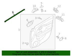 Seal of glass of the front left door inner Kia Niro 17-22