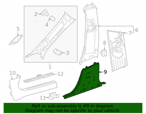 Mercedes X247 GLB 20-26 black lower right center pillar trim