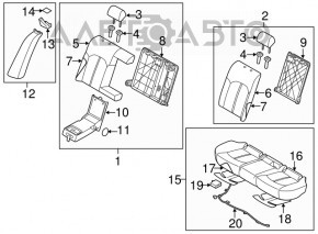 Rear seats, 2nd row, Hyundai Sonata 15-17, gray cloth