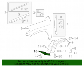 Front right fender liner for Lexus LX570 16-21 rest.