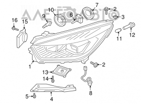 Front left headlight complete Ford Escape MK3 17-19 rest, xenon+led light