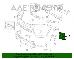 Front bumper grille left Toyota Highlander 17-19 under fog lights
