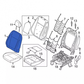 Ford C-max MK2 13-18 driver's seat back upholstery, grey leather, heated, wrinkled, cracked leather