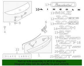 Emblem inscription LINCOLN trunk lid Lincoln MKZ 13-20