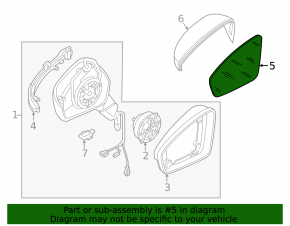 Left mirror element VW Taos 22-25 heated