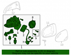 Side mirror left VW Touareg 11-14 turn signal, heating, backlight, auto-dimming