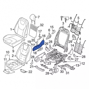 Right side passenger seat trim for Ford Edge 15-24, black, electric, type 2