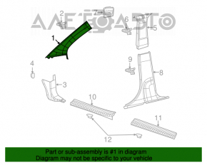 Dodge Journey 11-17 front pillar trim, upper right, gray