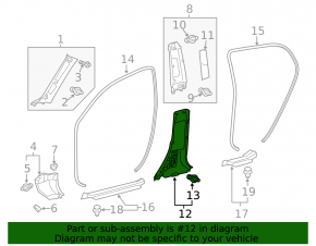 Lexus CT200h 11-17 black lower right center pillar trim
