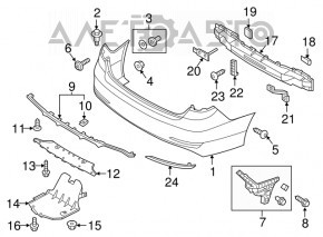 Lower trim of rear bumper Hyundai Sonata 15-17 sport for 2 pipes