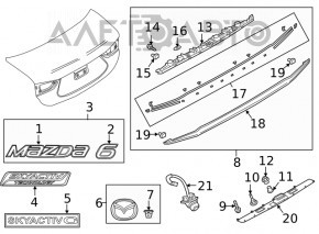 Mazda 6 18-21 trunk lid license plate light bar for camera, broken mount