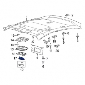 Front light Ford Focus mk3 15-18 grey, under sunroof