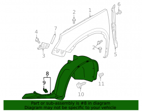 Front right mudguard VW Tiguan 12-17 rest, broken