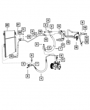 Air conditioning condenser-compressor pipe for a Jeep Grand Cherokee WK2 11-22 3.6