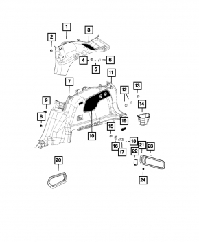 Rear pillar trim left Jeep Cherokee KL 14-18 black, without plug, rubbed