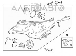 Headlight front right Toyota Rav4 13-15 bare prerest