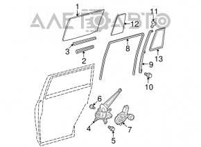 Triangle door glass with seal, rear left, Toyota Highlander 2013