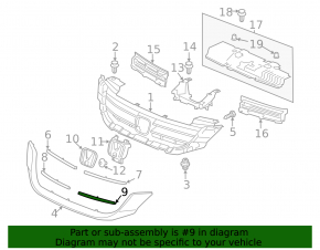 Radiator grille molding lower left Honda Accord 13-15 chrome