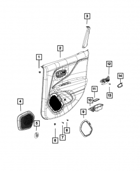 Door trim card rear right Jeep Renegade 15-15 for 2 speakers, black, cloth, scratches