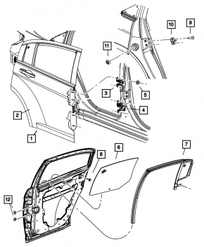 Glass door rear right Chrysler 200 11-14