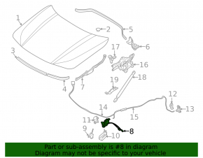 Hood lock right BMW X1 F48 16-22