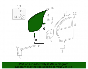 Door seal front left Toyota Highlander 08-13 black