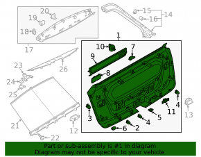 Black lower trim for the Audi Q8 19-25 trunk door, under the glass curtain