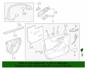 Chevrolet Volt 16" black inner rear right door handle cap