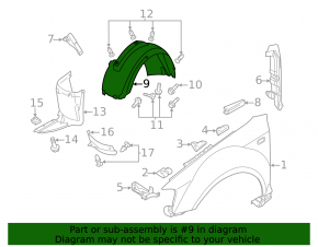Front right rear fender liner Audi A3 06-13