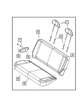Rear seat 2nd row Dodge Grand Caravan 11-14 cloth, black, with armrest
