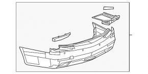 Bare rear bumper Cadillac CTS 14-16 for parking sensors, without BSM, silver, cracked inside