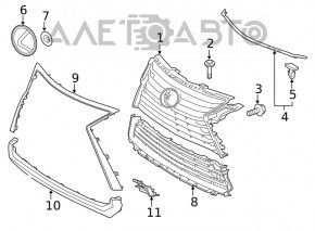 Front bumper grille Lexus RX350L RX450hL 18-19 for parking sensors and plugs