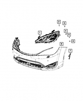 Front bumper dimensions left Chrysler Pacifica 17-