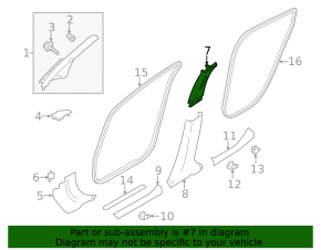 Nissan Leaf 13-17 gray center pillar trim, upper belt, right