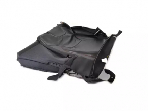 Left rear seat back for Jeep Cherokee KL 19-23, black leather, perforated, with armrest, dented, scratches, needs cleaning, belt mount is cracked